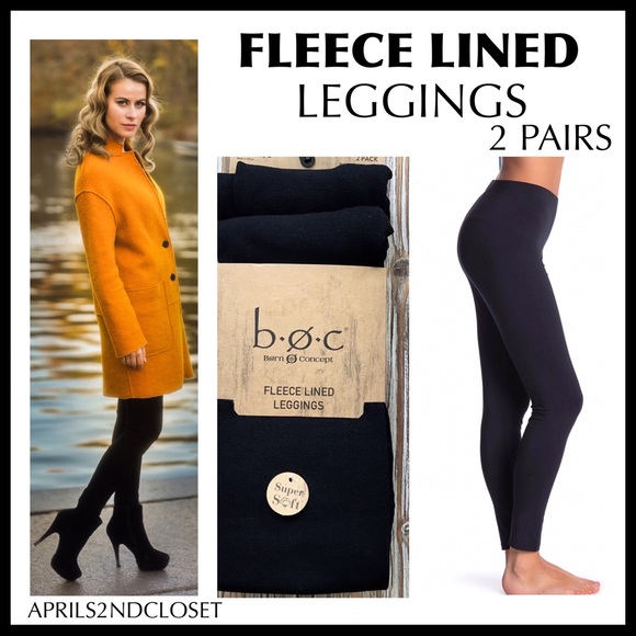 BLACK FLEECE LINED LEGGINGS COZY FOOTLESS TIGHTS 2 PAIRS A2C - Picture 14 of 14